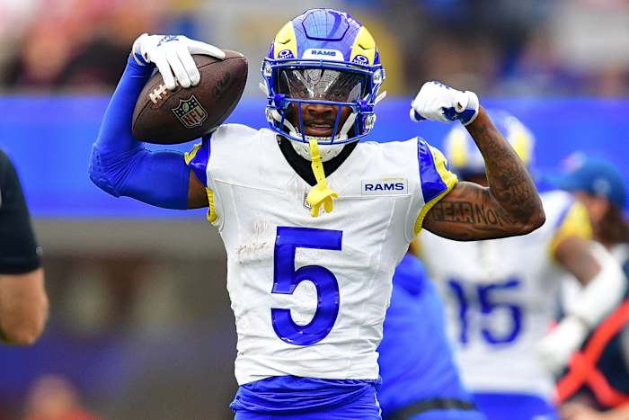 Tutu Atwell and the Los Angeles Rams will wear their white jerseys in Week 13. 